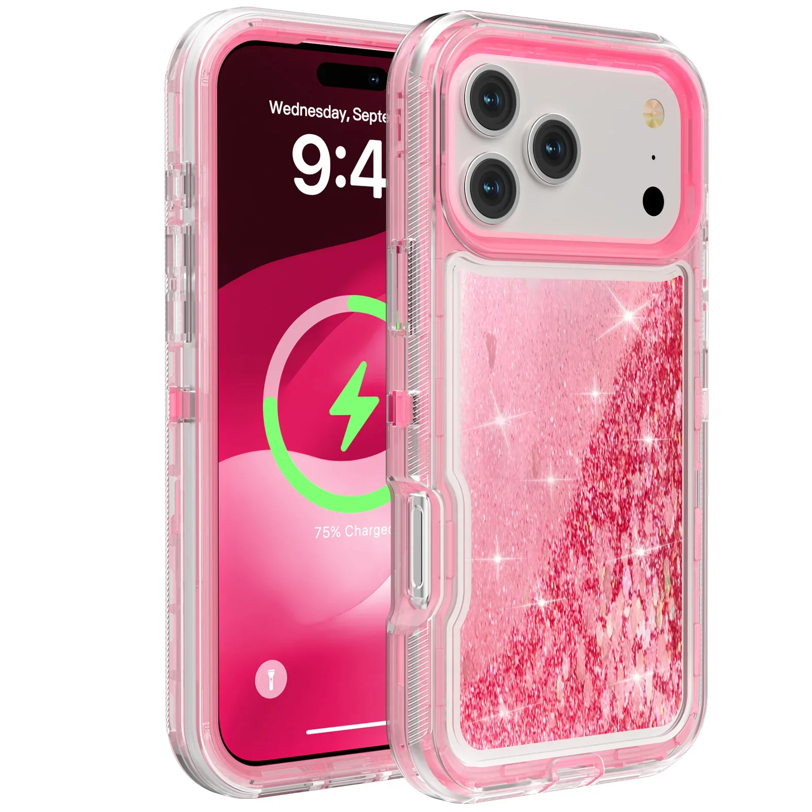 3-in-1 OTT Heavy Duty Glitzer-Flüssig-Quicksand-Box-Handyhülle für iPhone 18 17Air 16 15 14 Pro Max, stoßfeste Schutzhülle in Militärqualität – Detail 13