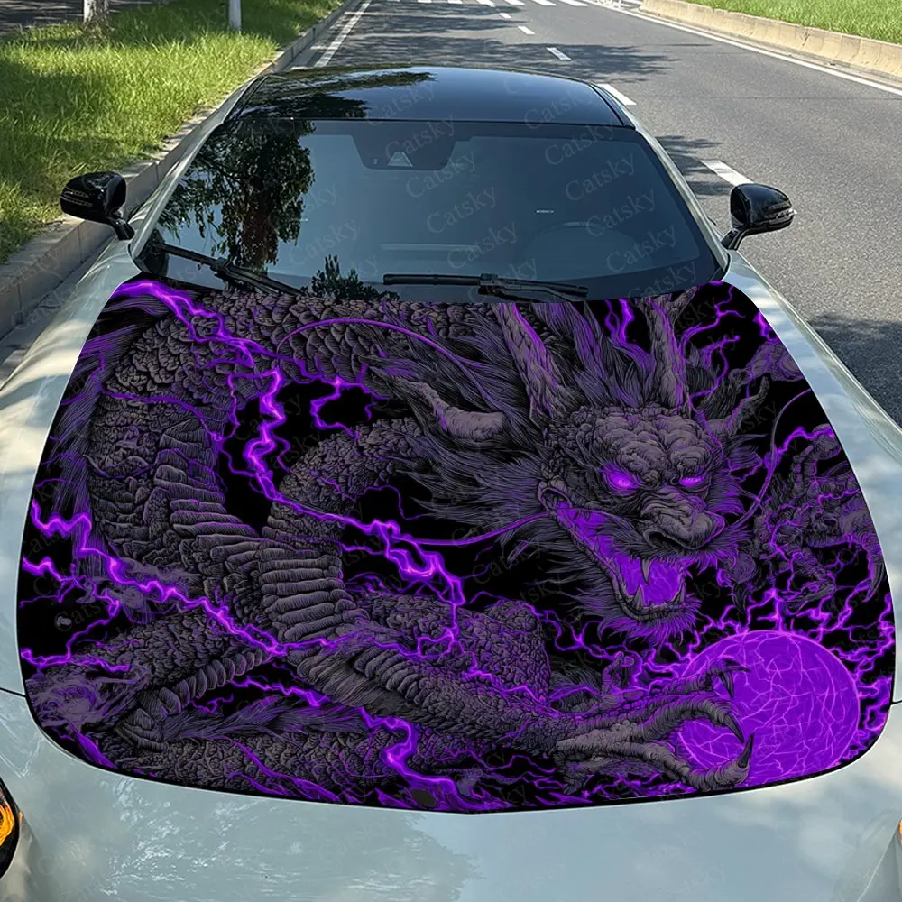 Purple Evil Dragon Car Hood Decal - Durable Self-Adhesive PVC Sticker For Cars, Motorcycles, And Trucks,Vehicle Hood Decoration