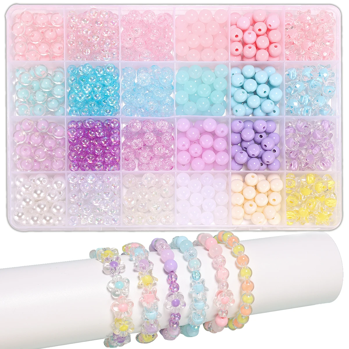 DIY Klei Kralen Armband Maken Kit, Platte Kralen voor Vriendschap Sieraden Maken, Parel Polymeer Kralen met Bedels Cadeaus voor Meisjes - afbeelding 1