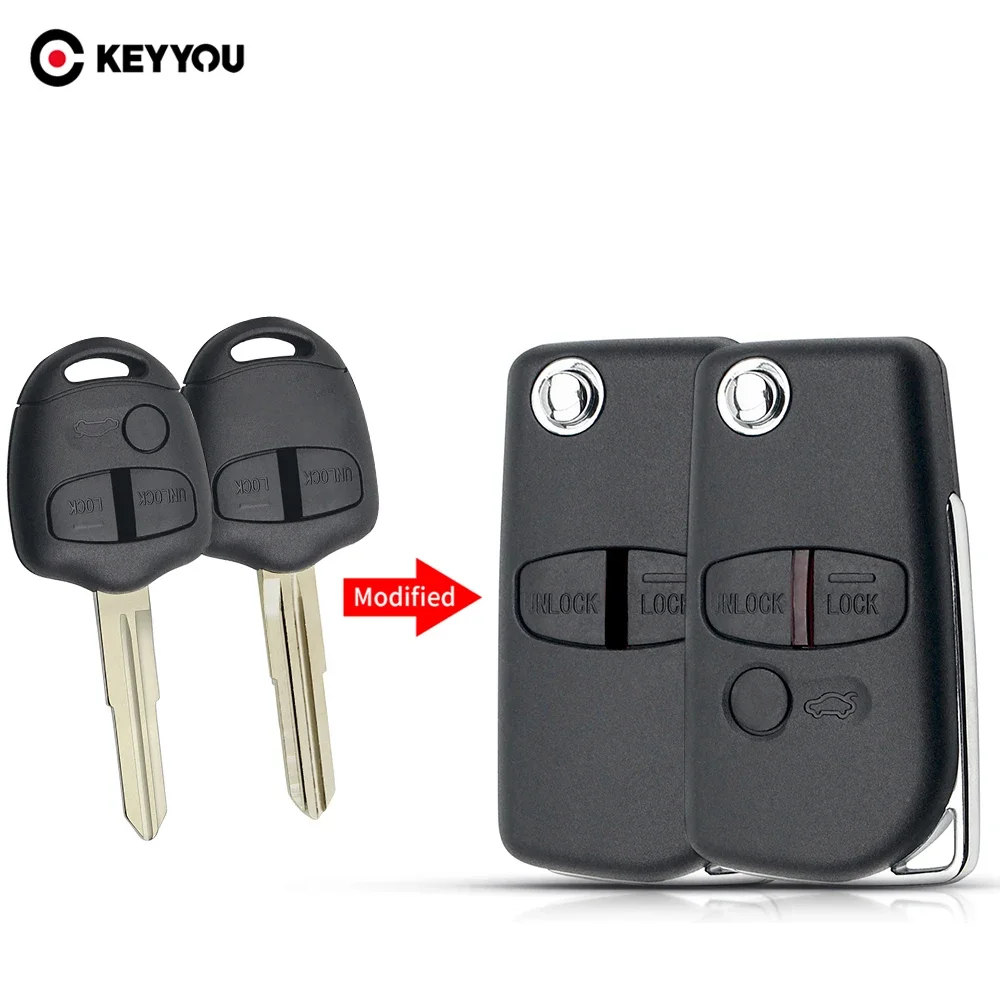 

KEYYOU 10PCS Modified Flip Remote Key Shell Case For Mitsubishi Triton Evo Galant L200 OUTLANDER LANCER COLT SHOGUN