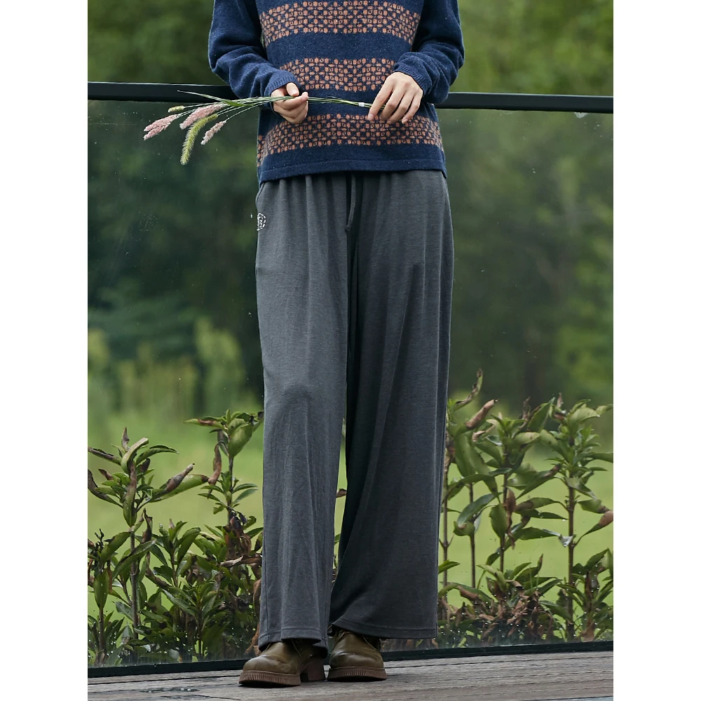

Baira Original Winter Modal Knitted Embroidered Loose Casual Pants Women Versatile Long Trousers Comfortable l Waist