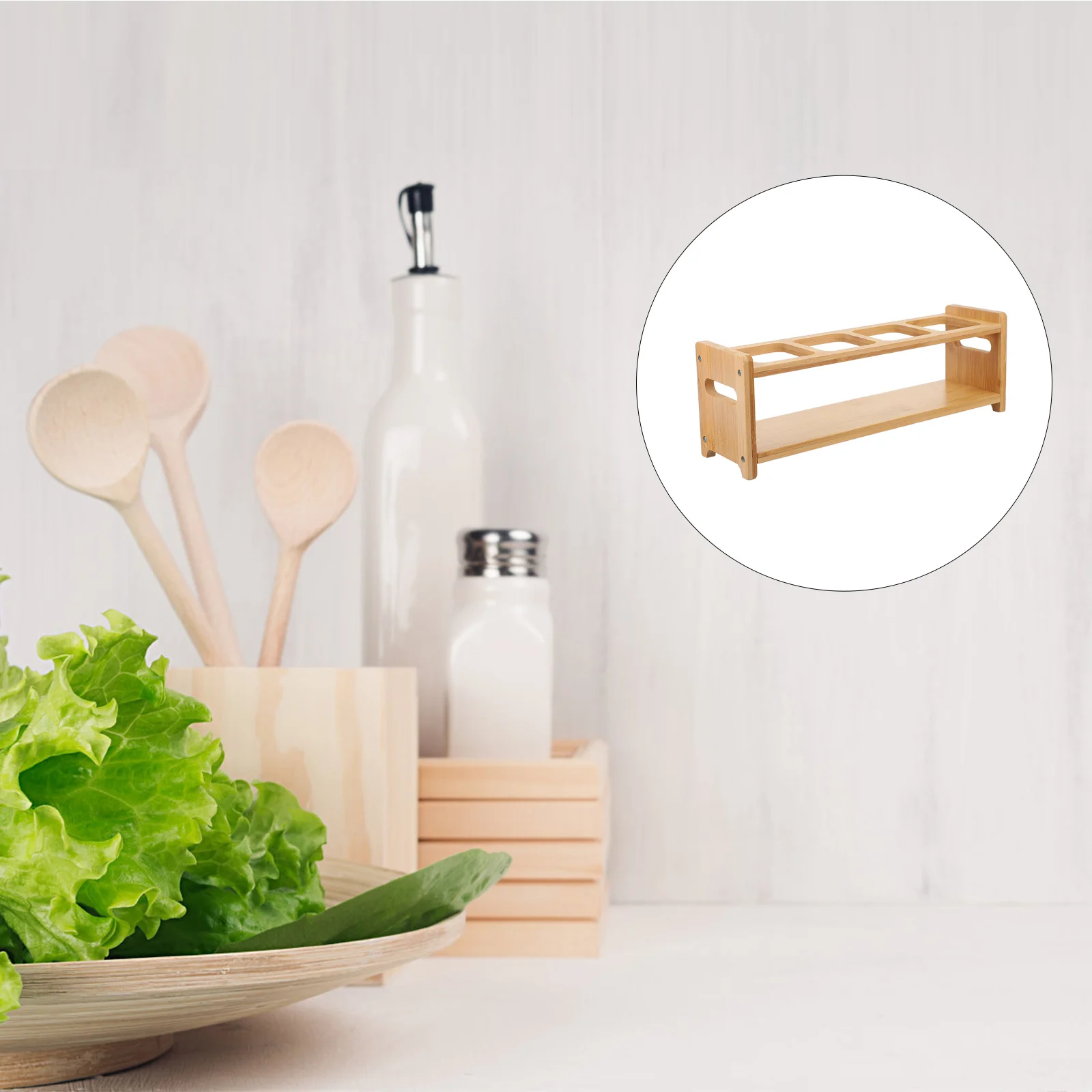 

Condiment Bottle Organizer Wooden Oil Shelf Seasoning Rack Cutlery Wall-mounted Holder Water