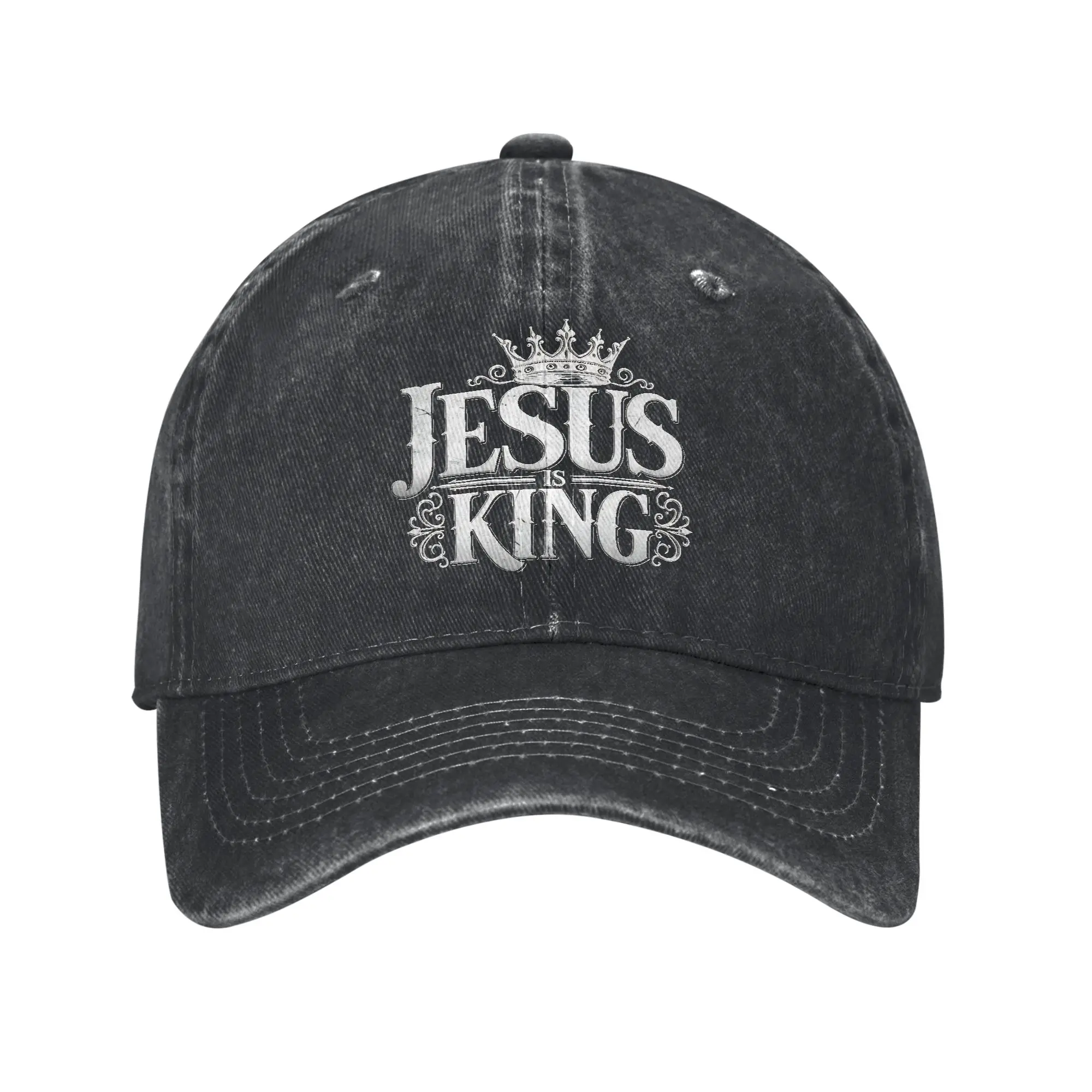 Unisex Jesus Is King Christian Faith Religious God Crown  Print Hats Vintage Distressed Cotton  Baseball Cap Adjustable