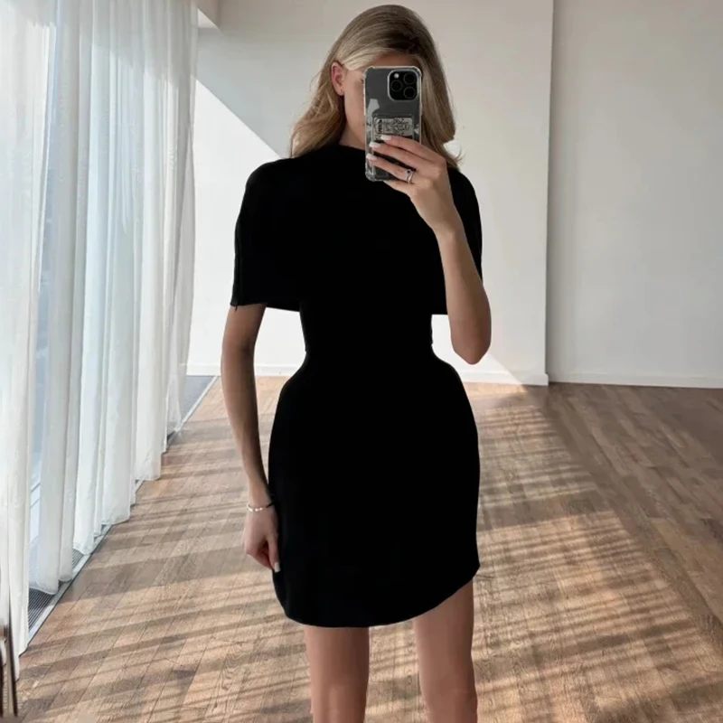 Fanan Elegantes Tailliertes Ärmelloses Kurzkleid Damen Rundhals-Kurzcape Geburtstagskleid Damen Bankett-Partykleid Neu – Detail 19