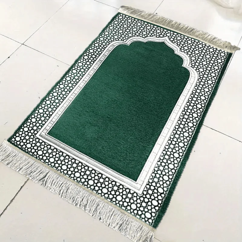 

VIKAMA Elegant Green Design Prayer Rug Thick Non-slip Tassel Carpet Perfect For Home Worship And Interior Styling Decoration