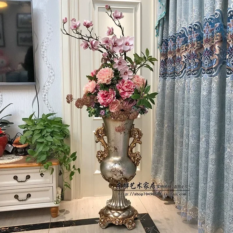 European-style floor-to-ceiling vase simulated flower art set decoration ornament, American home jewelry flower arrangement