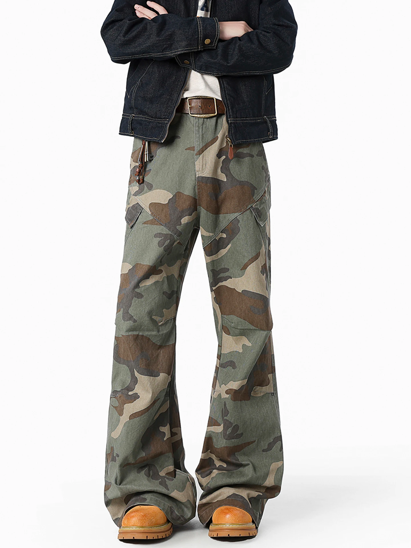 

Мужские камуфляжные рабочие брюки в стиле High Street: свободные прямые брюки-клеш для осени, модные повседневные брюки