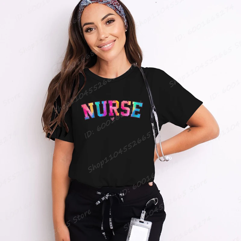 

Nurse Print T-shirts For Women Summer Short Sleeve Novel Tee Shirt Round Neck Casual Loose Tees Ladies Nurse Gifts Tops
