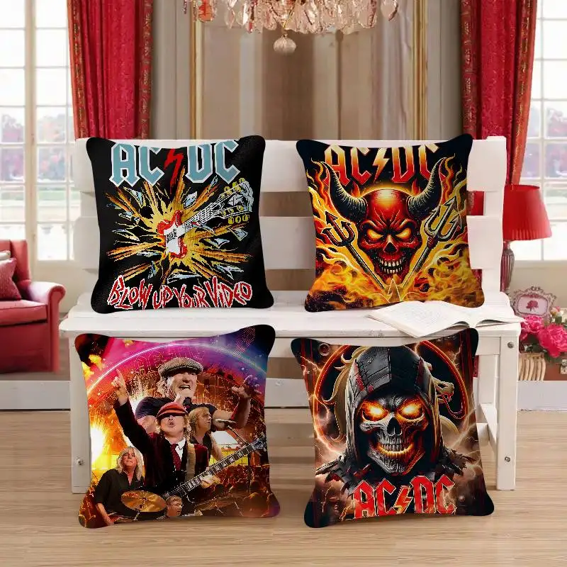 

Rock BAND A-AC-D-DC Pillow Covers Cartoon Sofa Decorative Home Double-sided Printing Short Plush Cute Cushion Cover