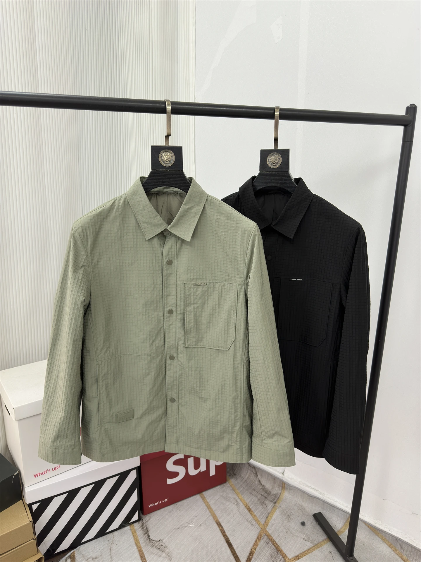 

Spring New Sle Men's Casual irt Collar Jaet Faionable Trendy Commute Friendly Polyester Fiber Stand Fit Long Sve