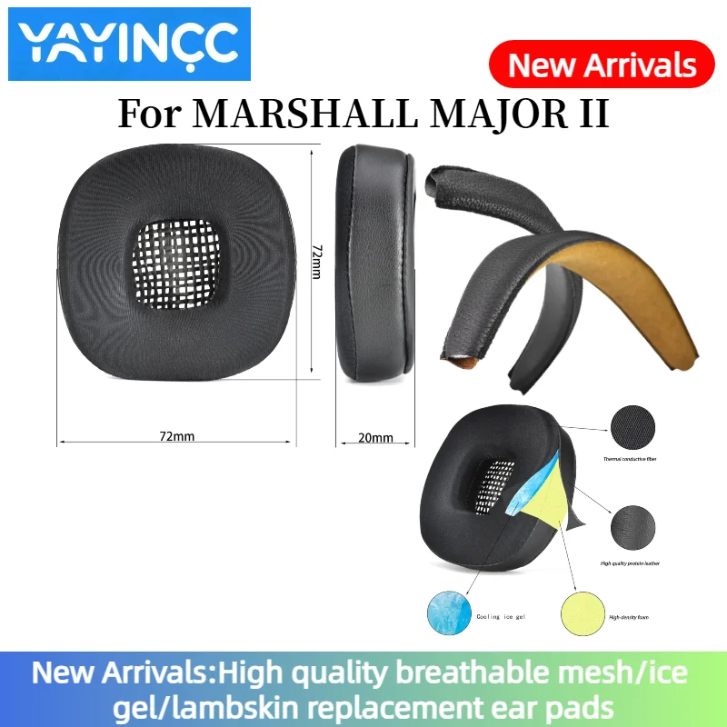 

YAYINCC Soft Foam Ice gel memory foam Headphone Ear Pads Compatible For MARSHALL MAJOR II Headset Earmuffs Repairing Parts
