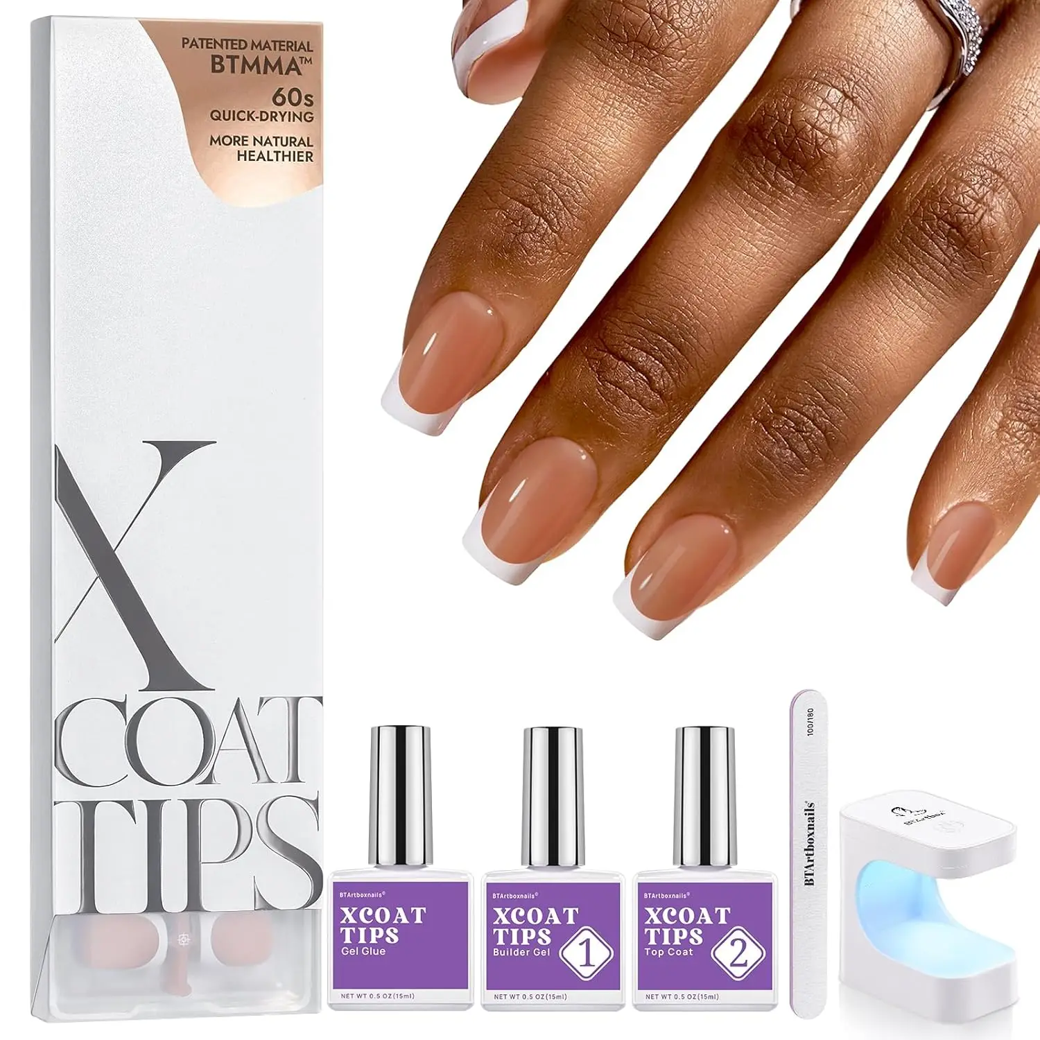 

French Tip Nail Kit with Gel, Lamp & Tools for Long-Lasting Manicures - All-in-One Set