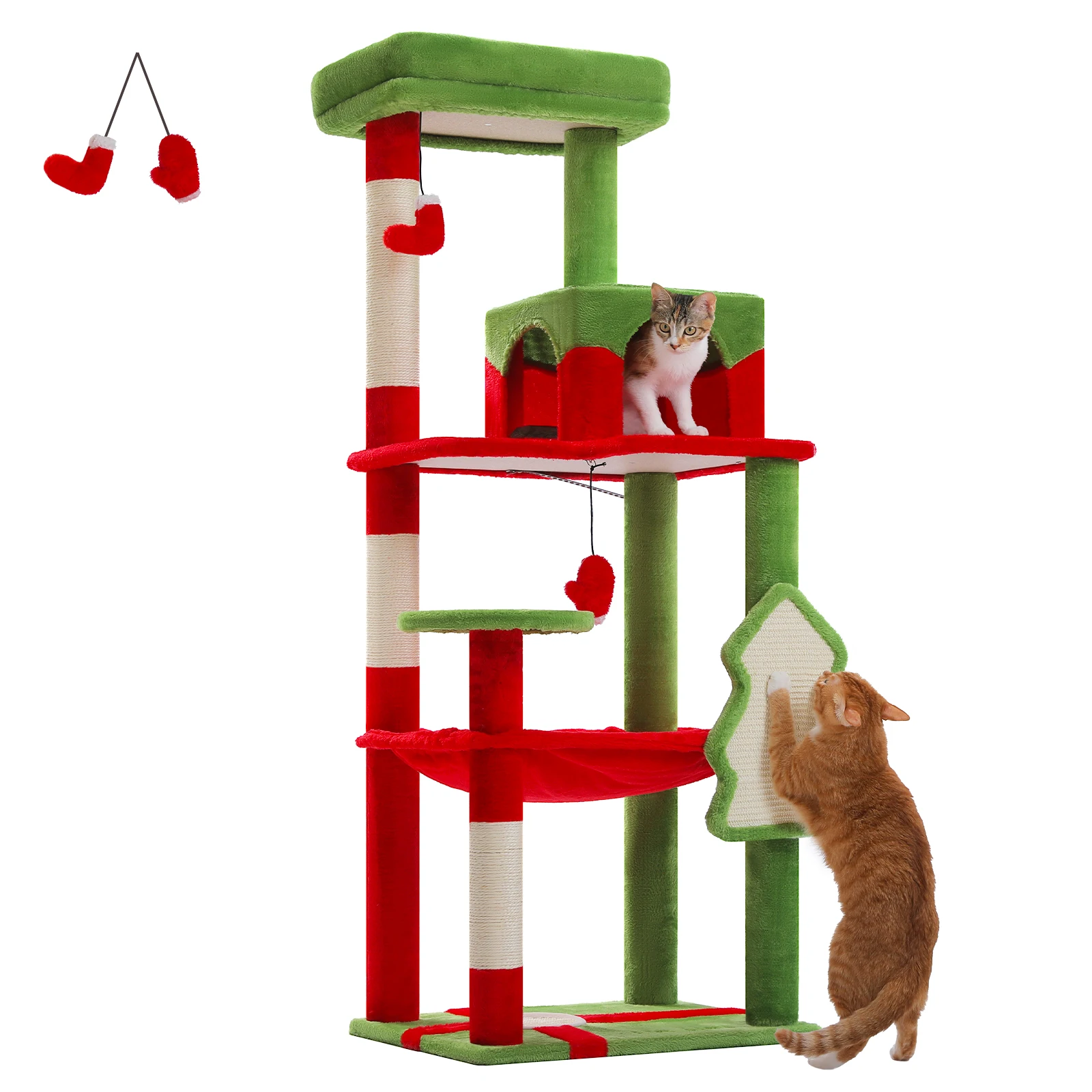 PAWZ Road Kratzbaum für Hauskatzen, 5-stufiger Katzenturm für große Katzen mit großer Hängematte, mit Sisal überzogene Kratzbäume, gemütliche Condo-Barsch 6