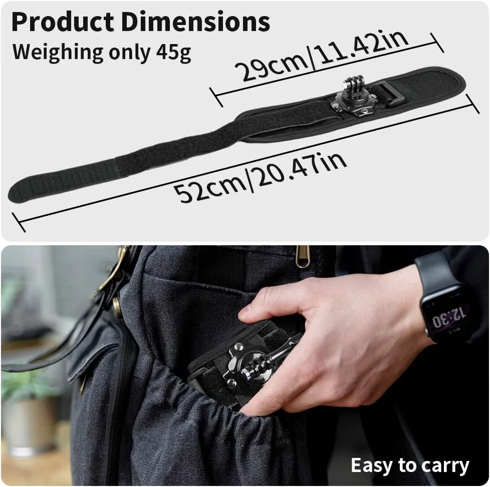 360° Rotatable Wrist Strap Mount for GoPro Hero, DJI Action, Insta360 ONE R, AKASO Campark Action Cameras, Hands Free Arm Camera