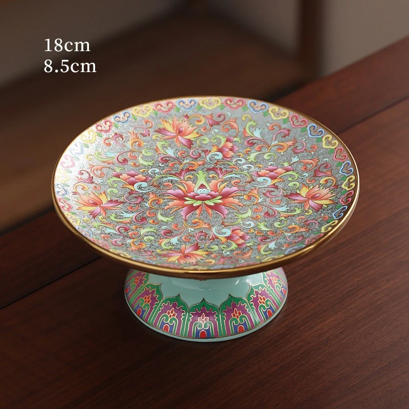 YFY  enamel color chinoiserie fruit plate tall ceramic snacks tea tray for home offering plate