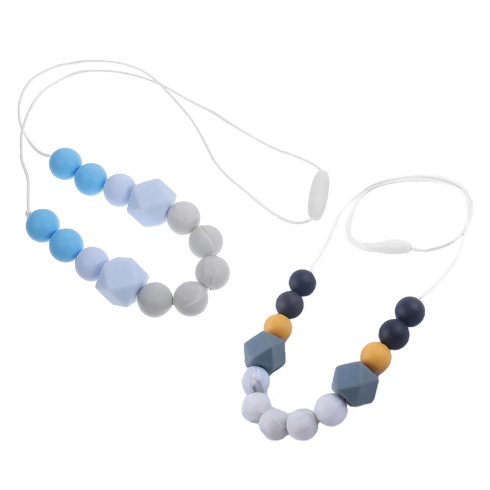 2Pcs Silicone Teething Necklaces Color Block Design Soft Safe for Baby Teething Infant Nursing Necklace for Moms
