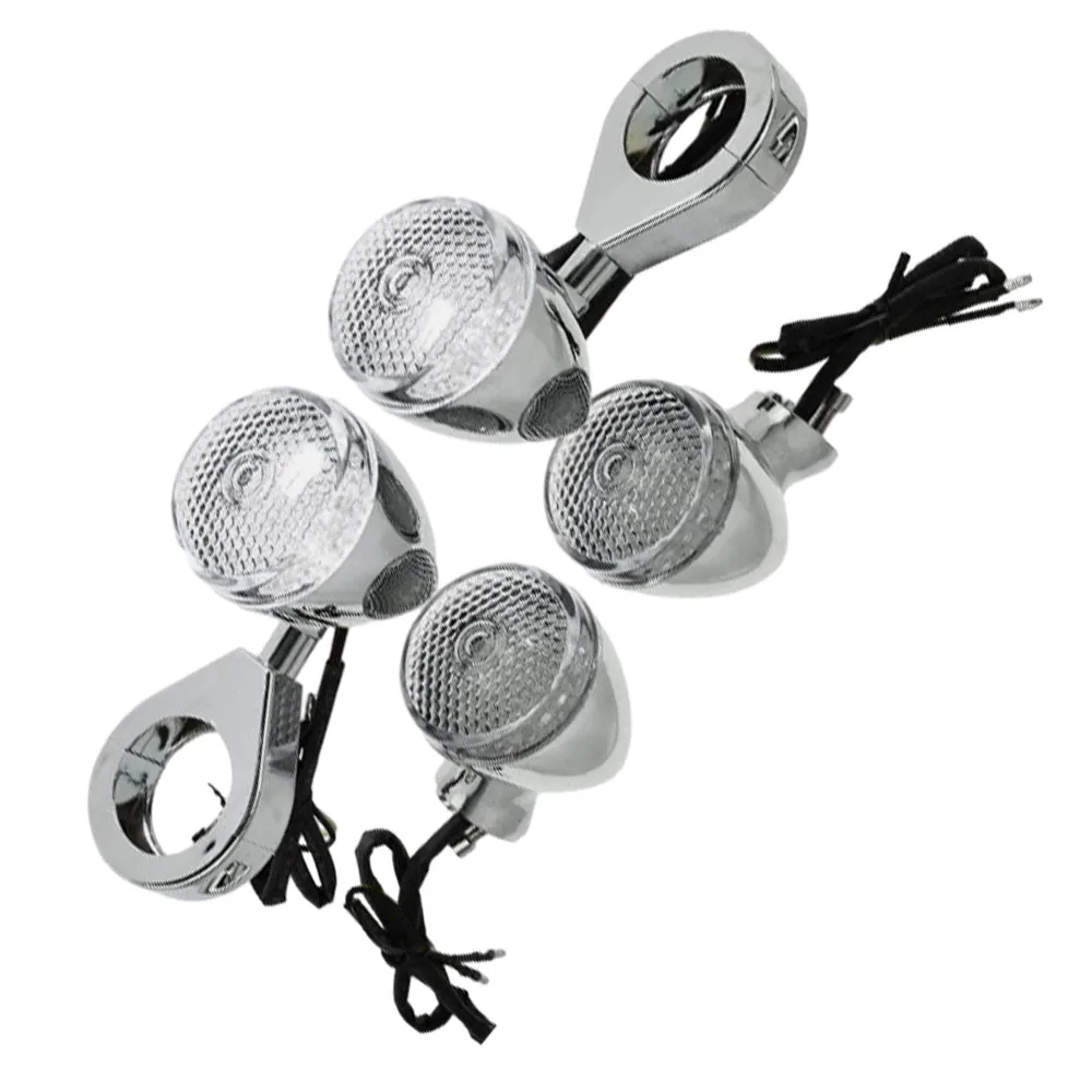 4Pcs Motorcycle Turn Signal Lights Front Rear Light 39mm Fork Clamp Universal For Harley Chrome and Black Housing Indicator Lamp
