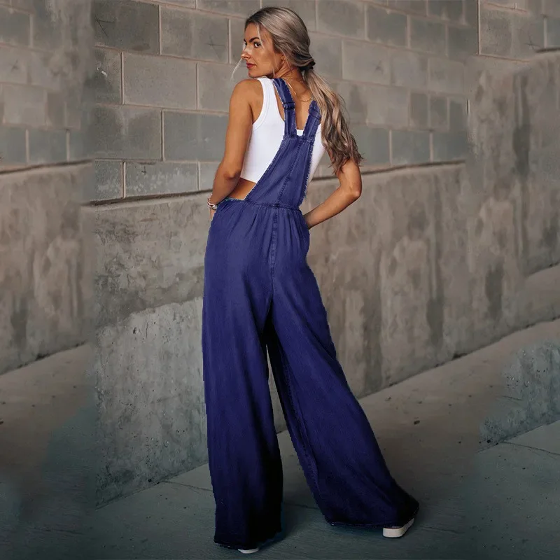 Women Denim Overalls Loose Jumpsuits Wide-leg Summer Female New Pocket High Waist Street Fashion Hole Casual Suspenders