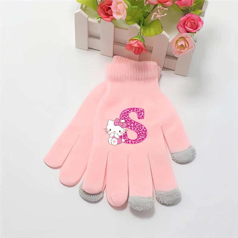 مرحبا كيتي قفازات الفتيات Kawaii رسالة A-Z قفاز أطفال شتاء دافئ شاشة ملموس القفازات الأطفال اكسسوارات هدية الكريسماس