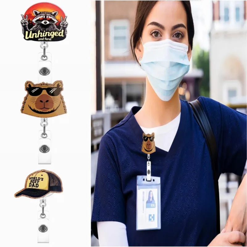 

2025 New Glitter Acrylic Bear Nurse Badge Reel Retractable ID Holder With 360 Rotating Alligator Clip Nurse Name Holder