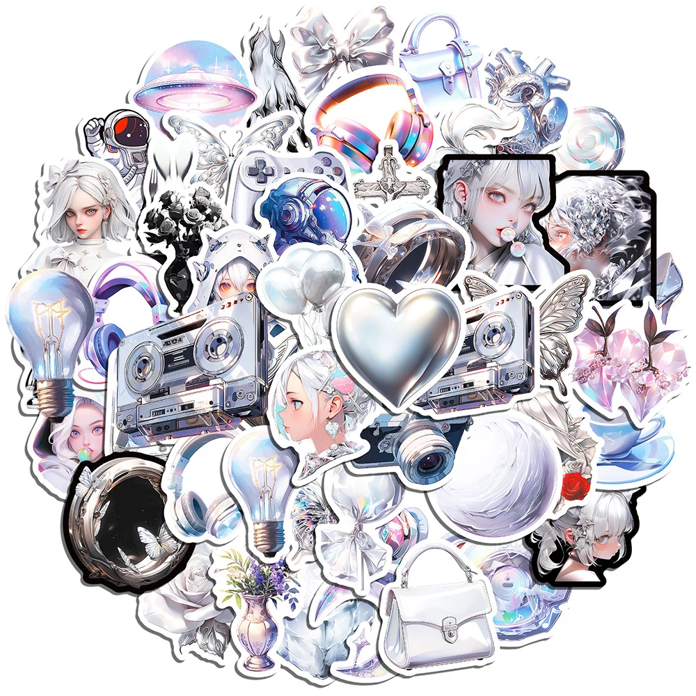 

10/30/50PCS INS Style Silver Cartoon Graffiti Stickers Decoration Decals DIY Luggage Skateboard Phone Vinyl Cool Sticker Packs