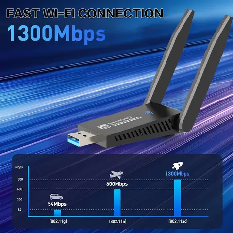 1300Mbps USB 3 0 WiFi Adapter Dual Band 5GHz 2 4GHz High Gain Antenna Long Range Wireless Network Card WiFi Dongle for PC Laptop Desktop Windows 11 10 8 7 Vista XP Compatible with AC1300 802 11ac Internet Receiver