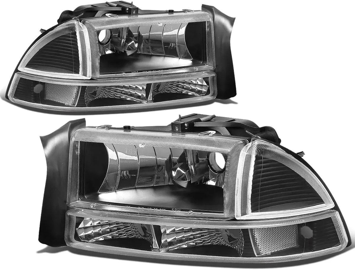 

Пара прозрачных угловых фар с черным корпусом и бампером, совместимых с Dodge Dakota Durango 97-04