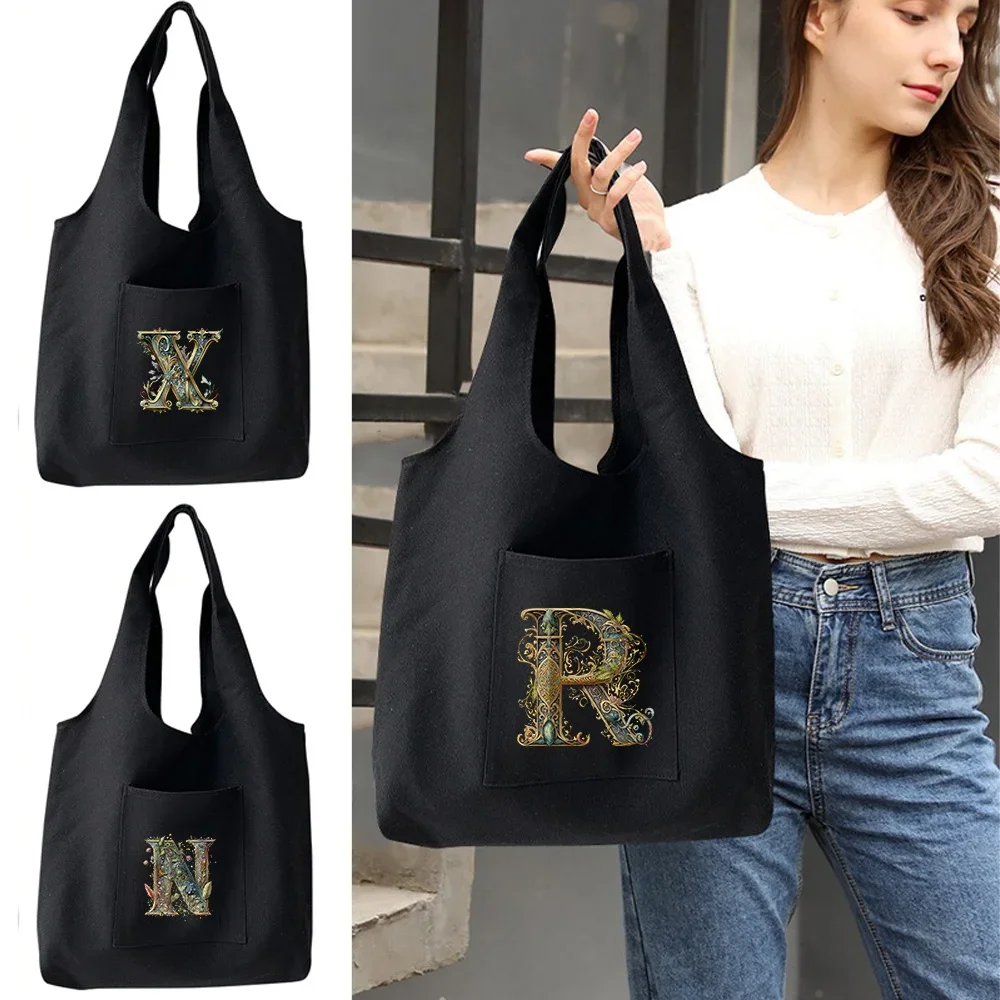 

Women's Folding Canvas Tote Bag Women's Shoulder Bag Shopping Bag Graphic Letter Pattern for Office School Picnics Daily Trips