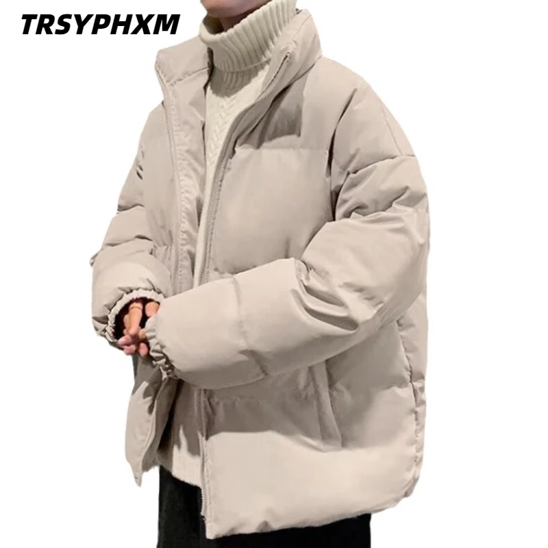 Winter new thick cotton jacket, men's trendy couple outfit, bread jacket, loose and handsome stand up collar cotton jacket