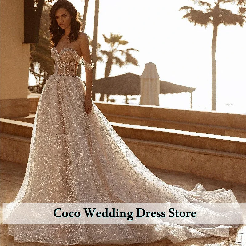 

Customized Appliques Princess Bride Gown Off the Shoulder A-Line Wedding Dress Sweetheart Vestido de Noiva