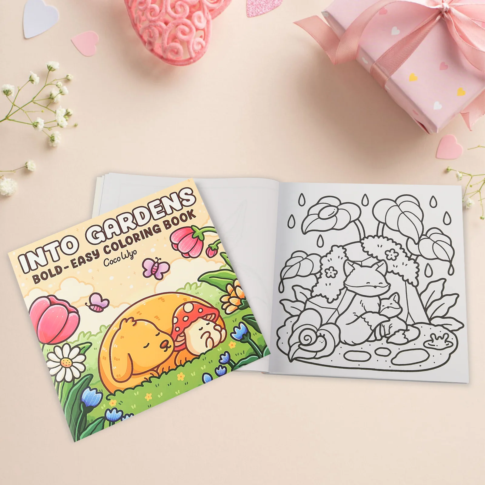 Into Gardens Adult Teen Coloring Book Comfy Patterns Bold Easy Cute Cartoon Drawing Perfect Gift for Birthday Party Present