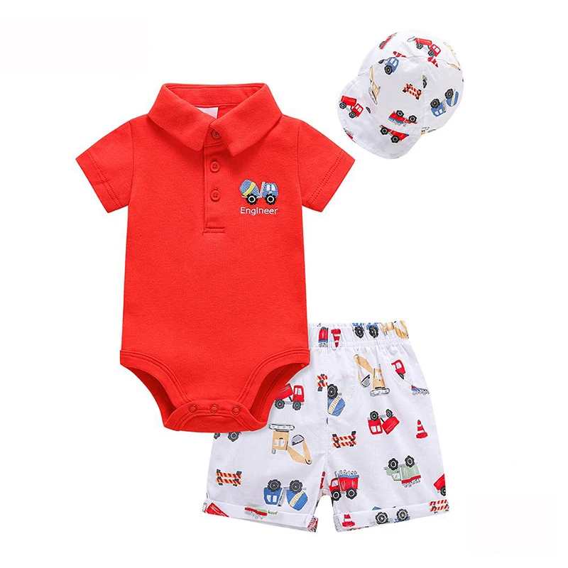 Conjunto Bebê Menino 3 Peças com Body Polo, Short e Boné