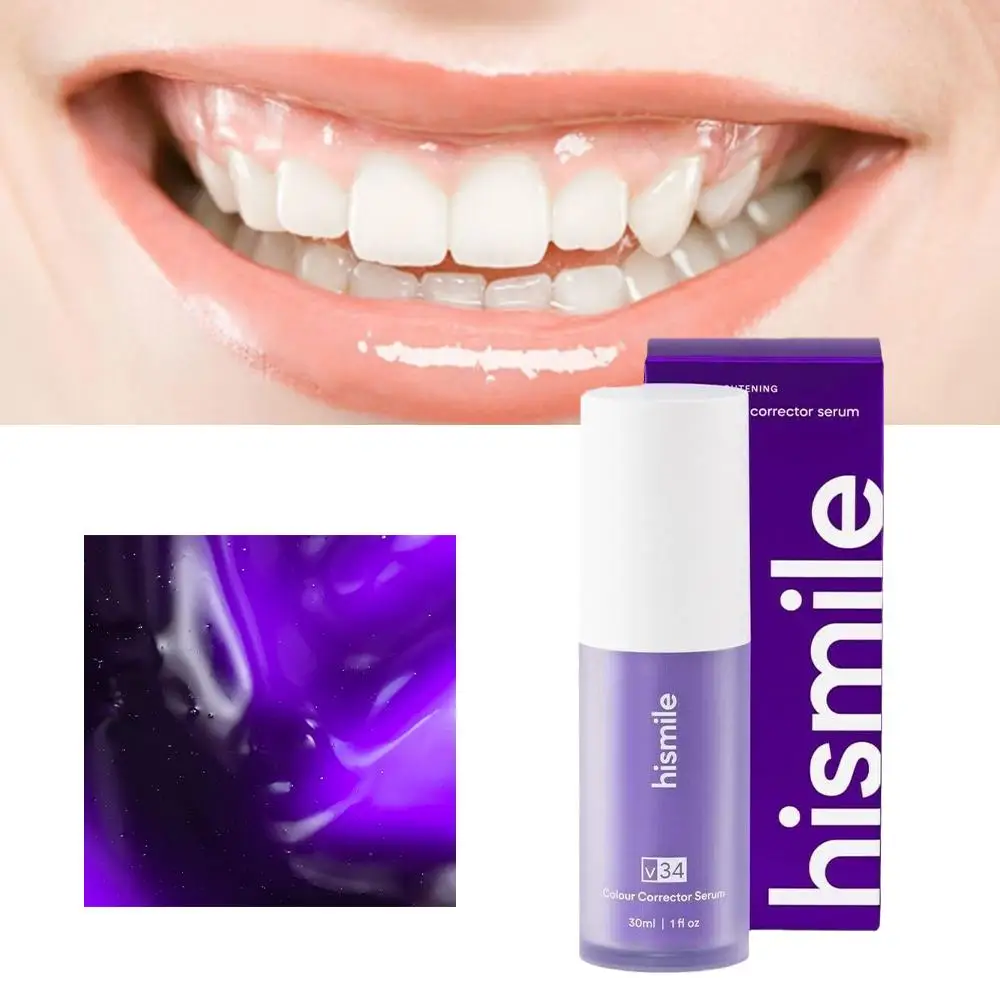 Purple V34 Hismile Teeth Brightening Serum Colour Corrector Liquid Reduce Yellow Stains Fresh Breath Whitening Teeth Care