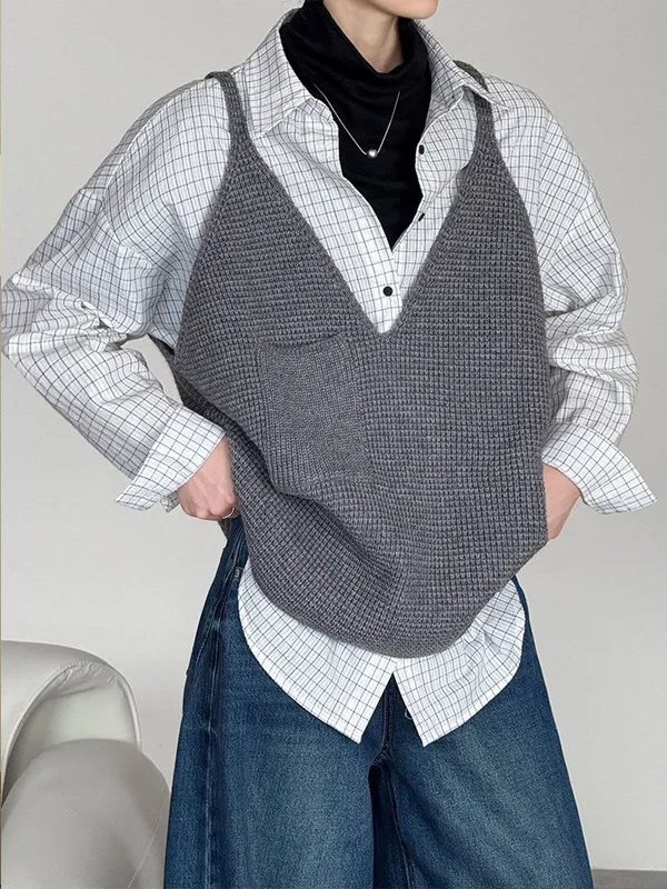 Korean Style Women's Knitted Vest Wide Shoulder Strap Large Size Outerwear Layering Old Money Style Tank Top V-Neck Midi Length