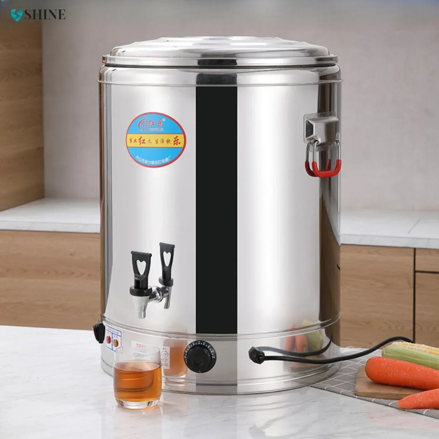 New Commercial Electric Boiling Barrel - 304 Stainless Steel, Large Capacity, With Thermal Insulation, for Hot Soup Preparation.