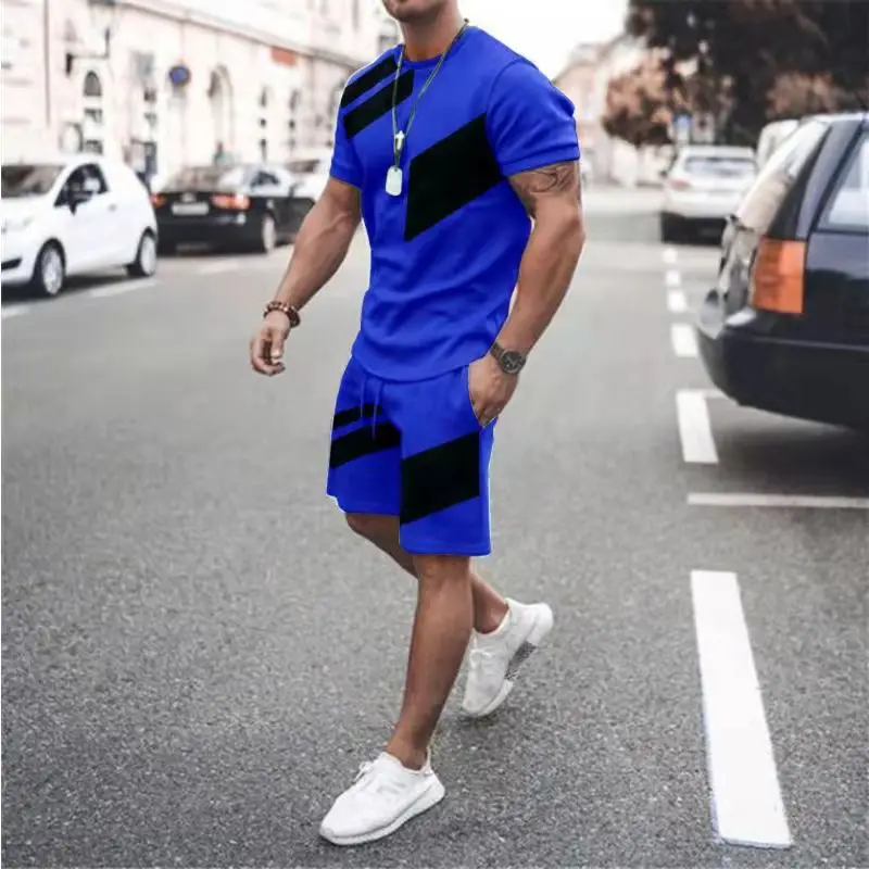 New Summer Stripe Series T Shirt Sets Sweatshirt Jogging Short Sleeve Suit Men Tracksuit 3D Printed Casual Breathable Clothes