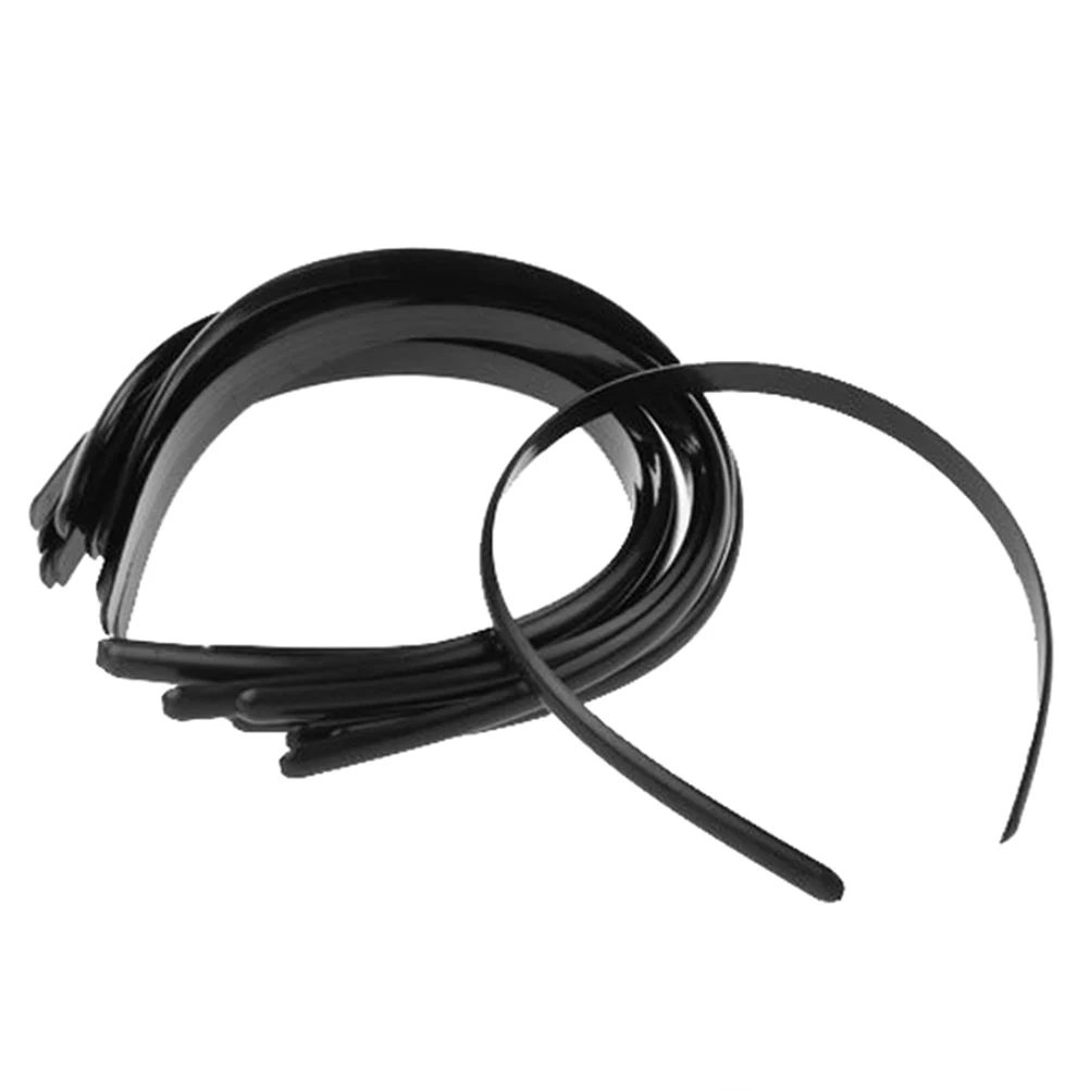 

12Pcs Durable Plain Plastic Hair Bands ABS Resin 10mm Wide Headbands for Women Girls DIY Fashion Hair Accessories Black