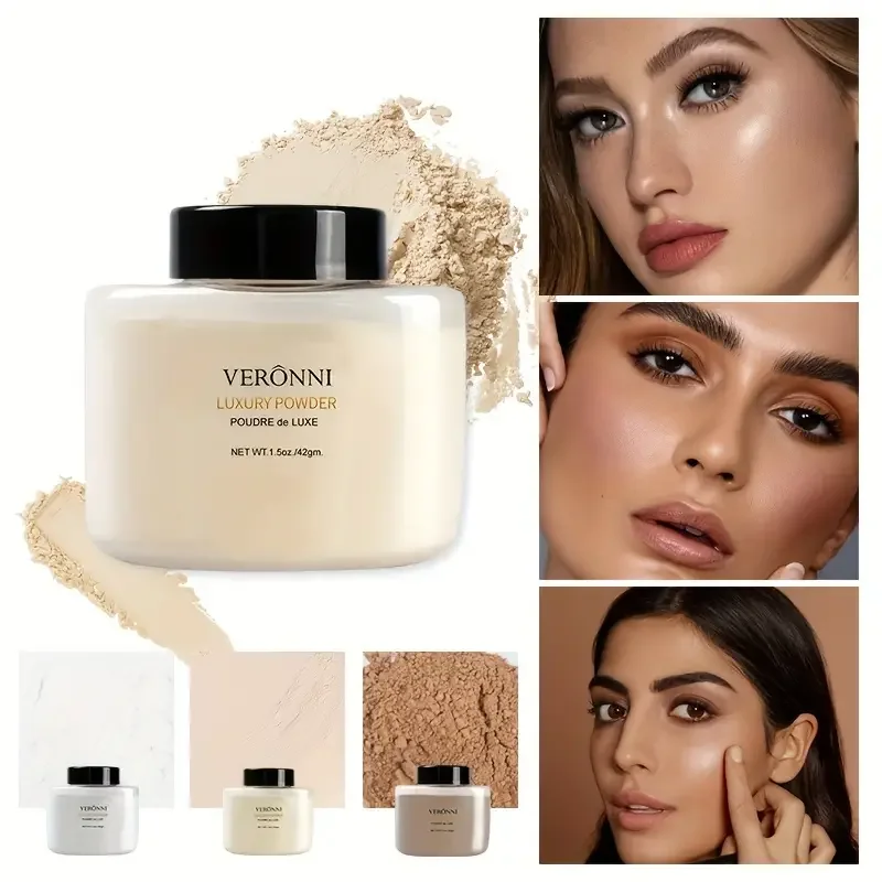 

Loose Baking Powder, Makeup Setting Powder With Brush, Long Lasting Coverage Oil Control, Mattifies Translucent