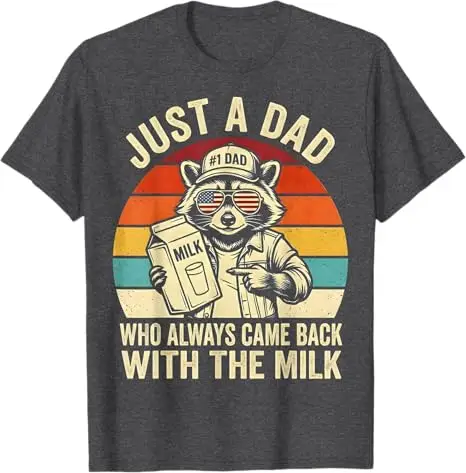 Just A Dad Who Always Came Back with The Milk T-Shirt Y2k Raccoon Dad Herrenmode Witziges Spruch-T-Shirt Cooles Vatertags-Neuheitsgeschenk – Detail 6