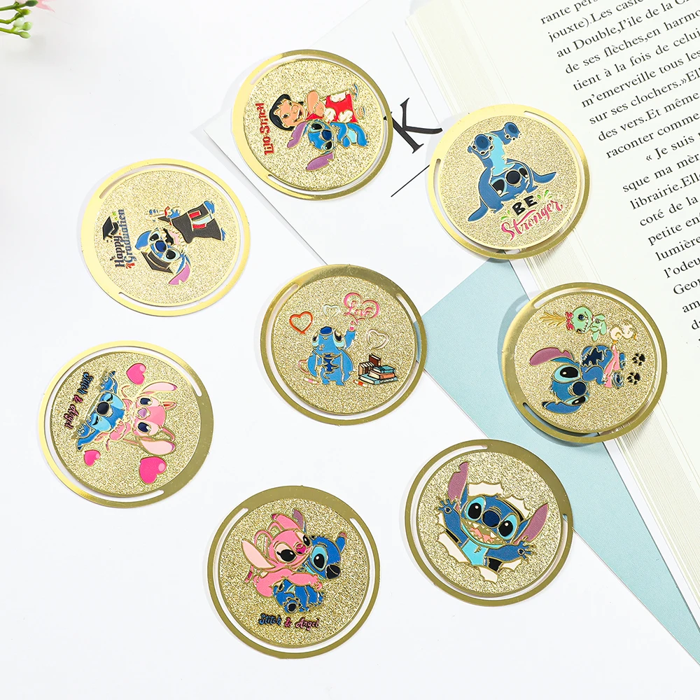 

Stitch - Themed Glittery Bookmarks,Round, gold - rimmed, showcasing playful Stitch scenes. Perfect for marking books in style