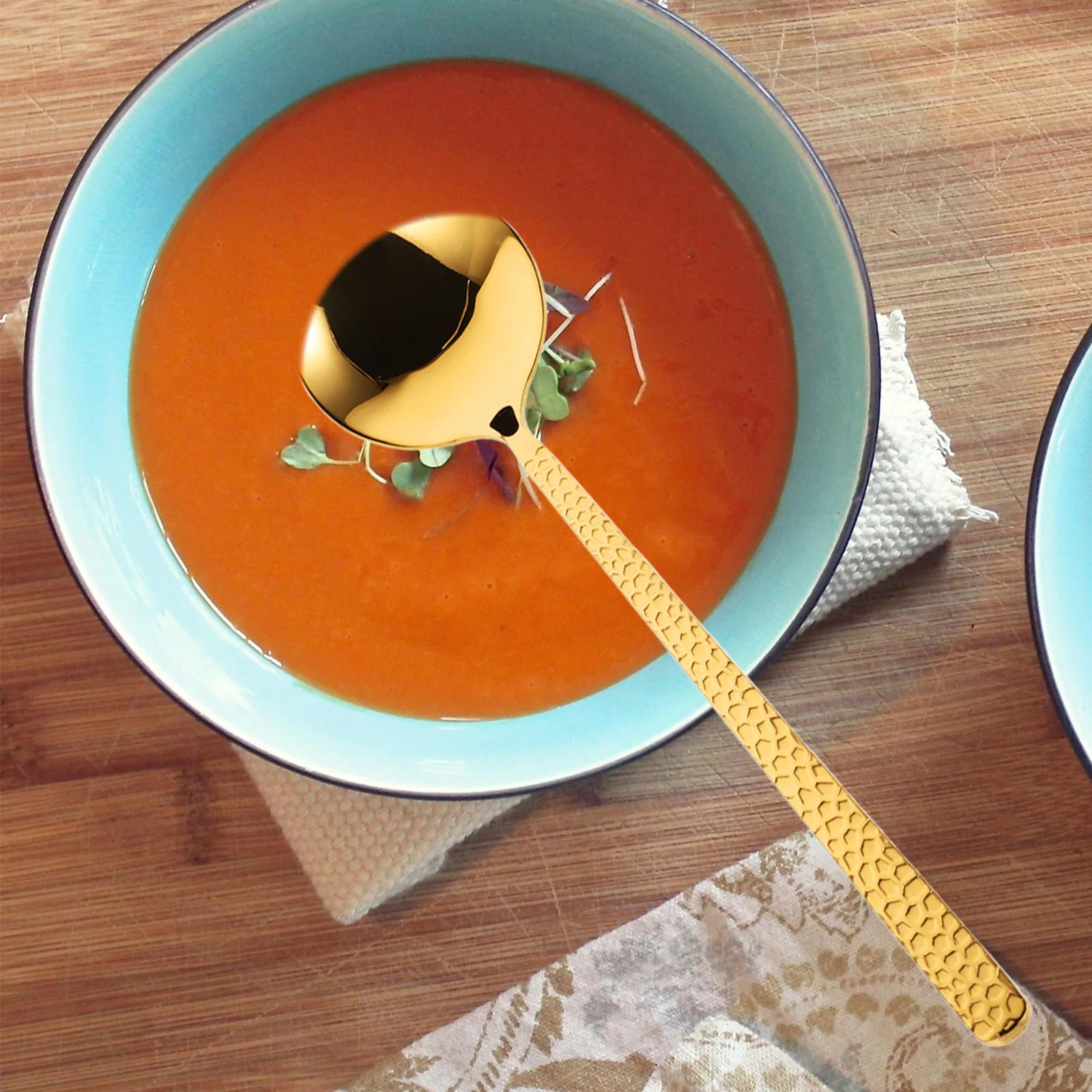 

Stainless Steel Serving Spoon Hammered Texture Long Handle Large Kitchen Scoop Cooking Spoon Food Serving Utensil