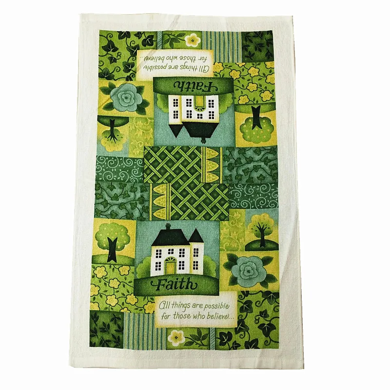 1Pc 38x63cm Vintage Colorful House Printed Cotton Tea Towel Kitchen Dishcloth Cleaning Tool New Year Gift