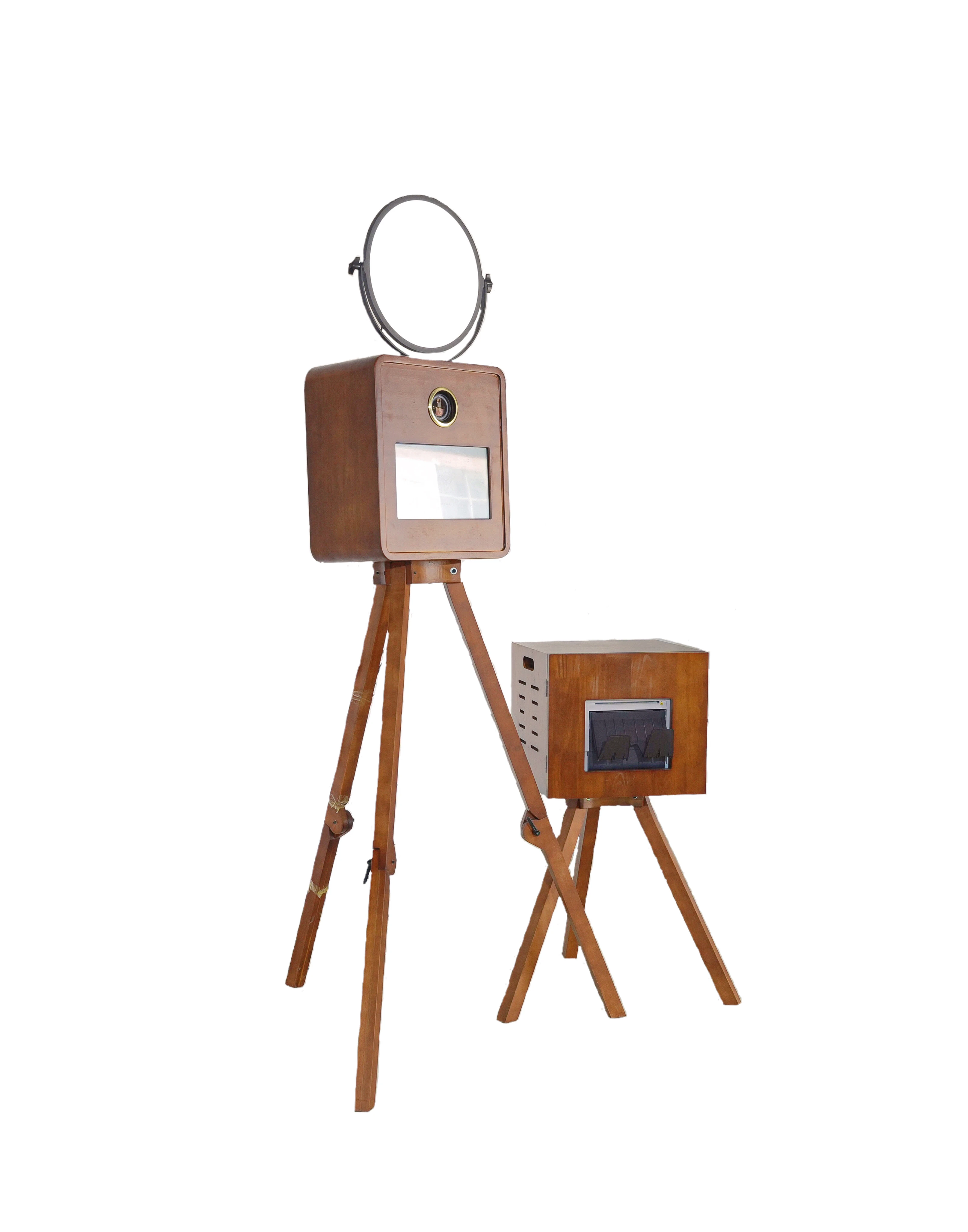 Cabina fotografica portatile leggera e piccola in stile retrò, design vintage in legno per riunioni e feste di matrimonio