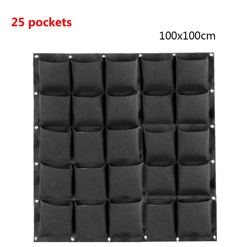 25 Pockets Wall grow pots Hanging Planting Bags Black Pockets greenhouse flower Growth Bag Planter Vertical Garden tools F2