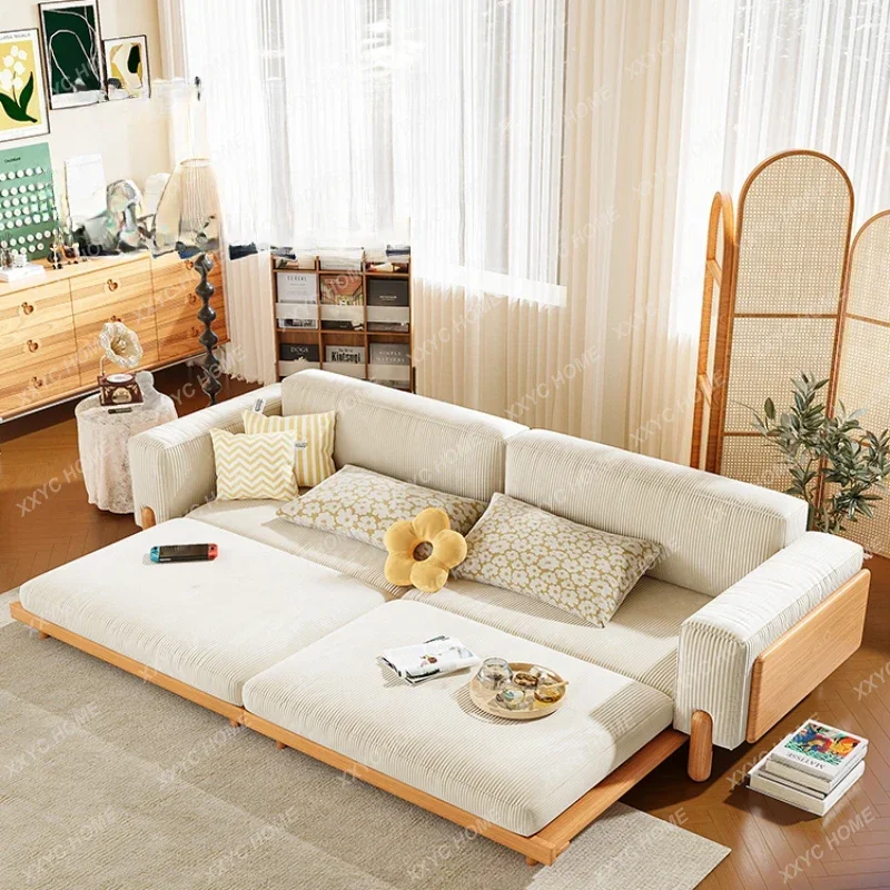 All Solid Wood Sofa Bed Household Small Apartment Foldable Dual-Use Log Wind Tofu Block Sofa Bed furniture living room