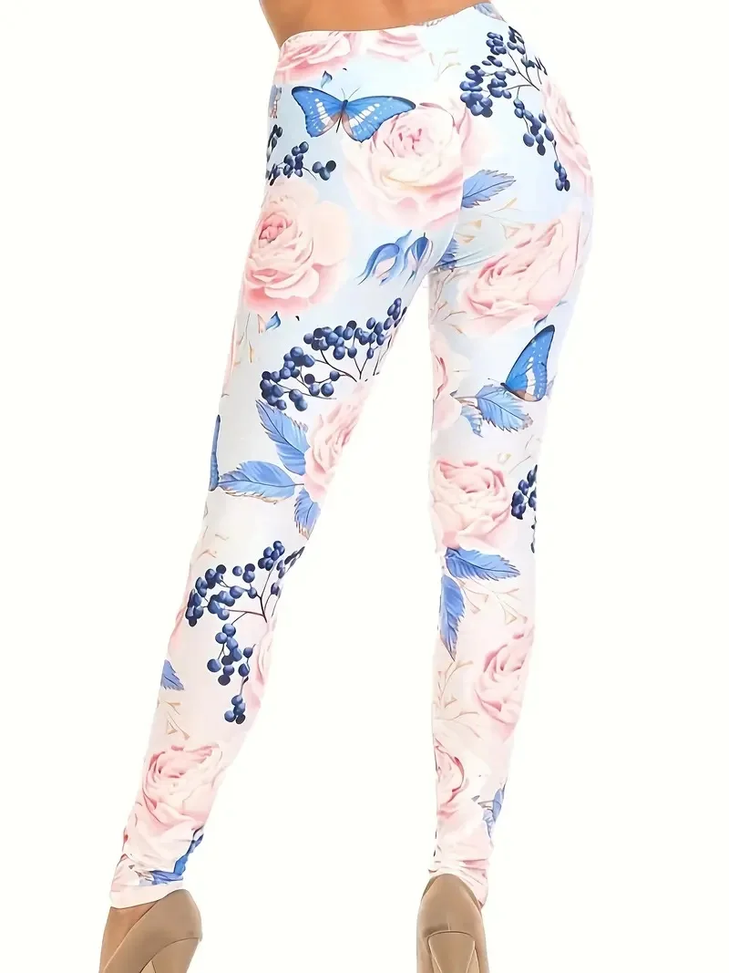 Flower  print Rest tight stretch elastic waist comfortable slim fit work daily travel Wearing women\'s leggings