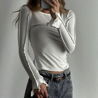 CUTENOVA Irregular Flare Long Sleeve O Neck Solid Color Slim Fit  T-Shirt Reverse Side Out Design Tops For Women Spring Wear