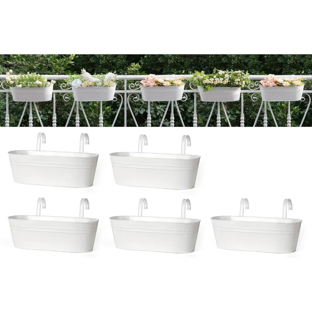 

Металлические подвесные цветочные горшки из 5 предметов для пельзажей, держатель для растений в сельской местности 15,7 дюйма со съемными крючками, белый