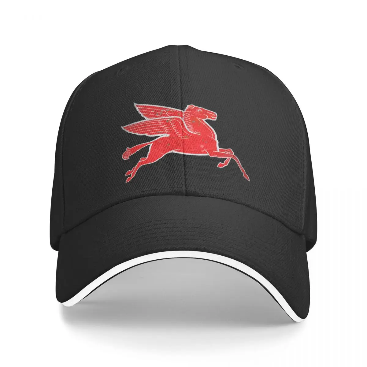 

Red Pegasus distressed version facing right. Baseball Cap Sunscreen Beach Bag Luxury Hat Mens Women's