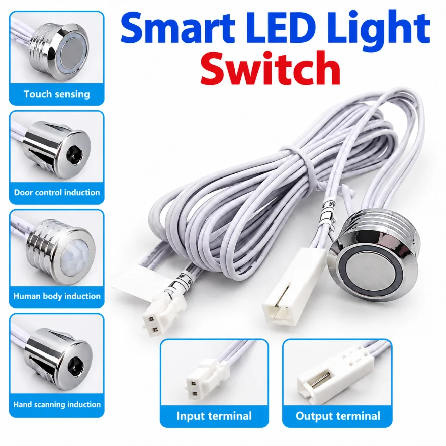 DC5-24V Smart LED Light Sensor Switch Touch/Motion/Human Body/Hand Scan Induction Switch for Cabinet Wardrobe LED Light